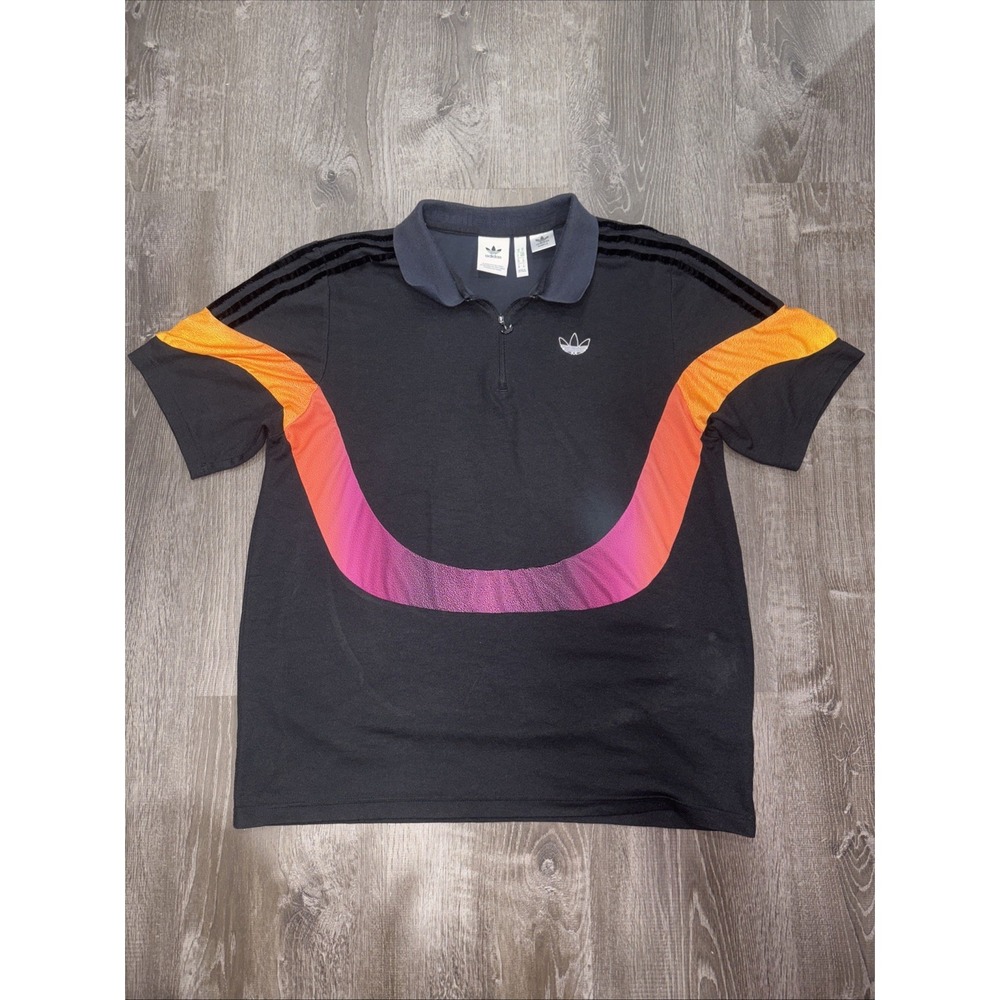 Adidas Golf Sample Polo Shirt Black Mens M Embroidered Logo Velvet Stripes